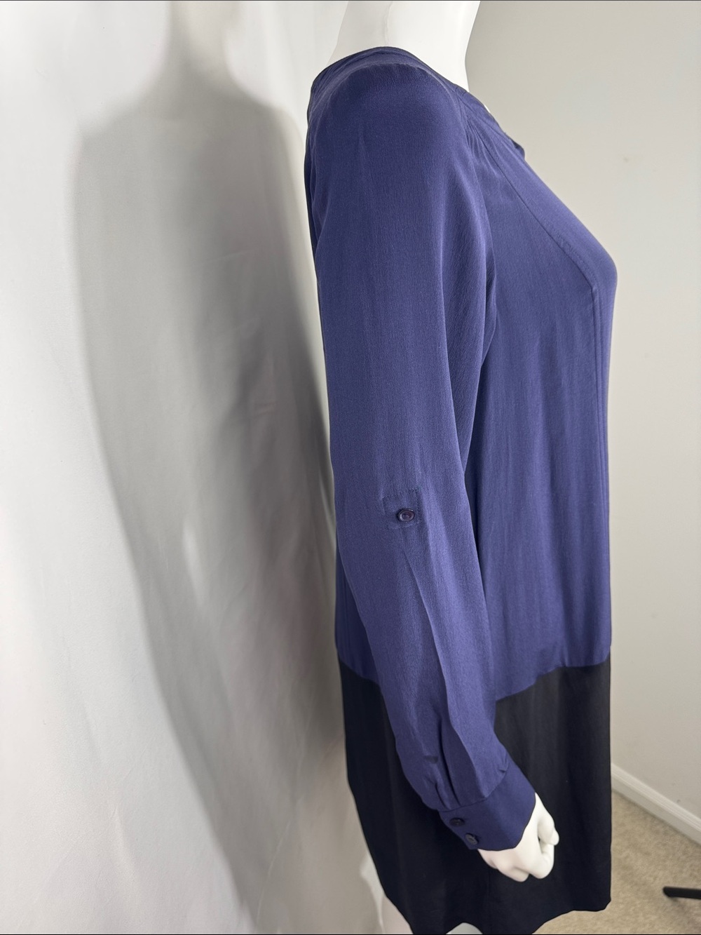 Eileen Fisher 100% Silk Colorblock Tunic Dress Blue Black Pockets - Picture 7 of 9